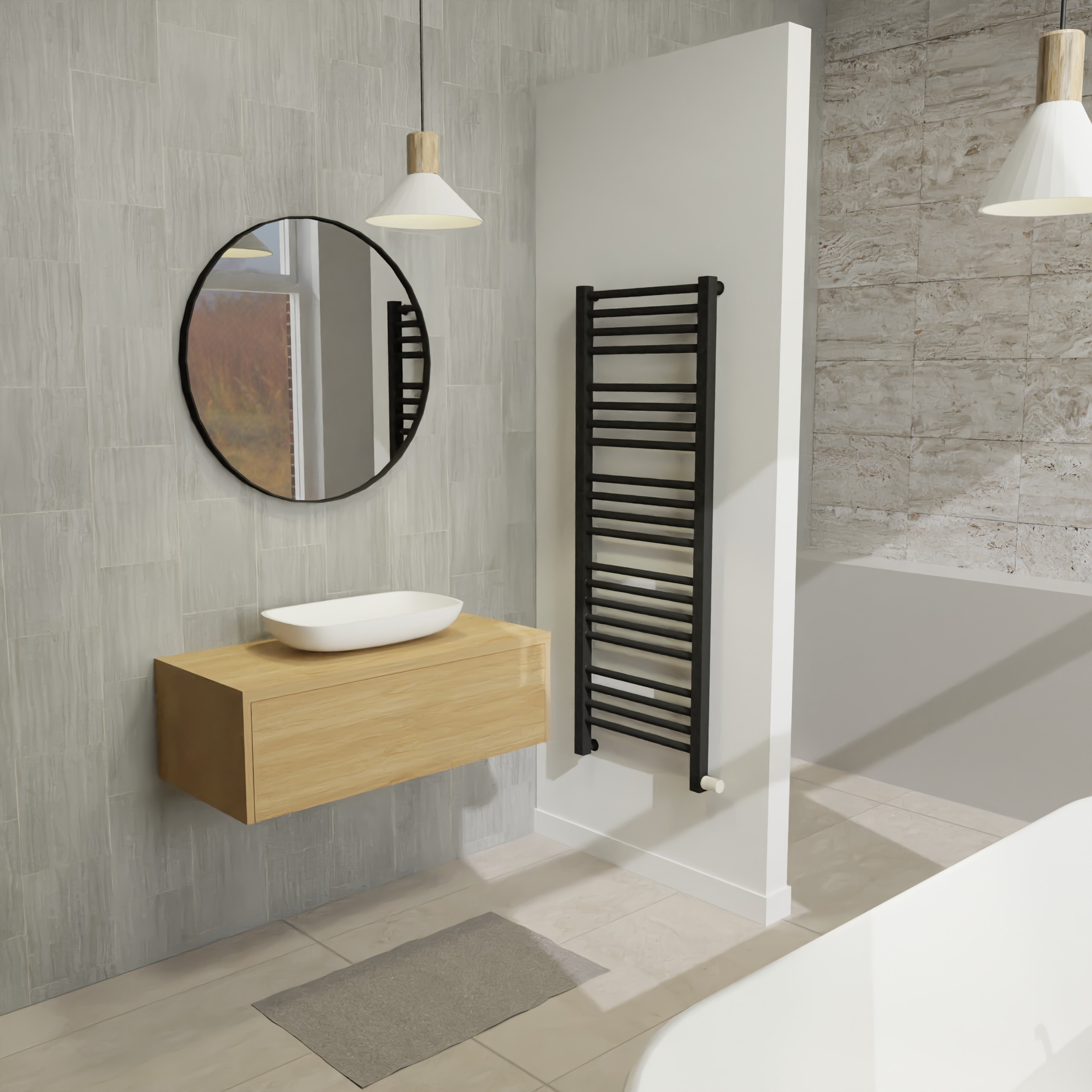 Maatwerk design wastafel onderkast, gemaakt van eiken hout fineer of eiken hout massief met een blad van eiken en 1 waskom van Solid Surface. Het front te openen d.m.v. Push to Open