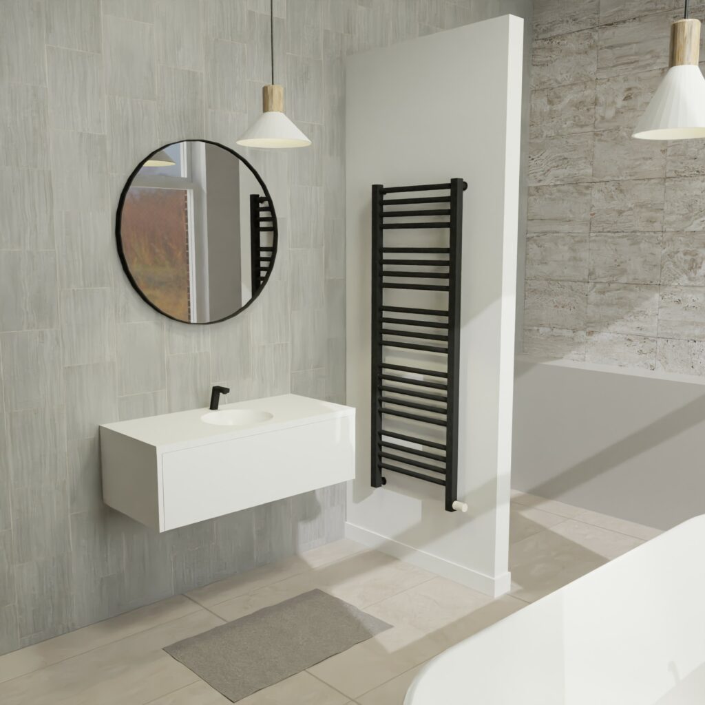 Maatwerk design wastafelmeubel, gemaakt van Wit melamine of gespoten mdf met een blad van solid surface en 1 waskom van Solid Surface. Het front te openen d.m.v. Push to Open
