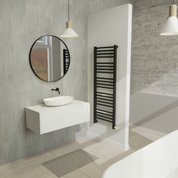 Maatwerk design wastafelkast, gemaakt van Wit melamine of gespoten mdf met een blad van solid surface en 1 waskom van Solid Surface. Het front te openen d.m.v. Push to Open